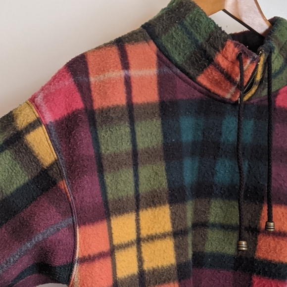 Vintage 90s Limited Multicolor Plaid Longsleeve Half-Zip Fleece Pullover - Picture 2 of 16